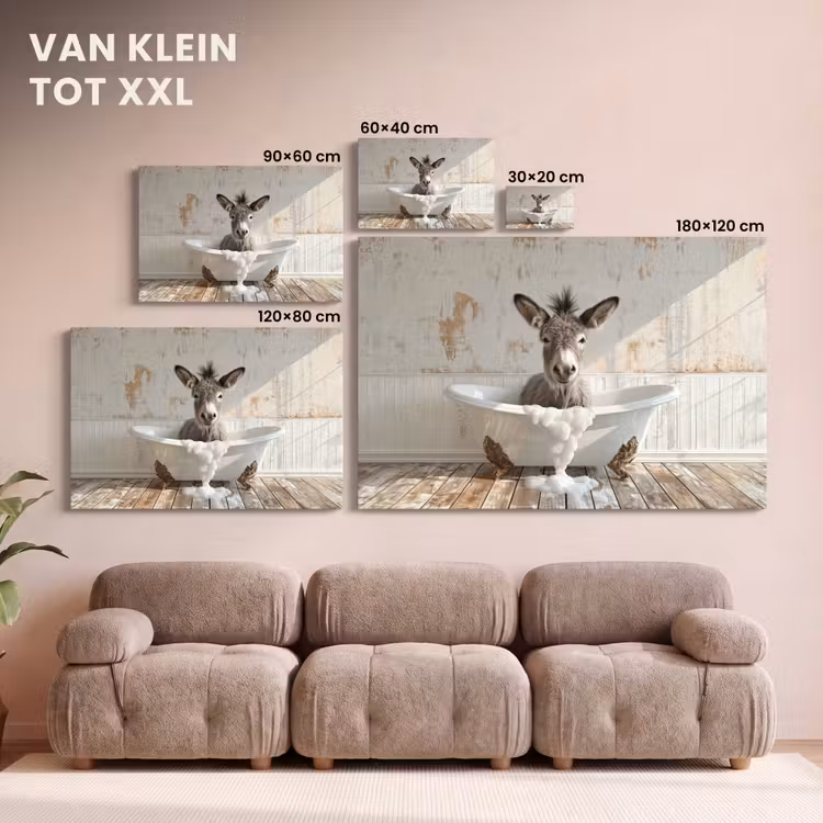 Canvas schilderij - Ezel - Dieren - Badkuip - Schuim — 8