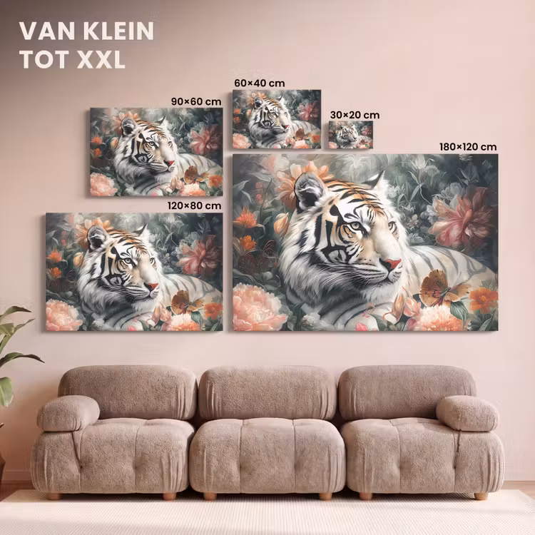 Canvas schilderij - Tijger - Wilde dieren - Bloemen - Jungle — 8