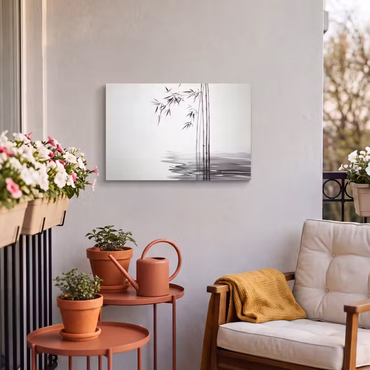 Buiten canvas - Bamboestammen - Water - Minimalistisch - Wit — 3