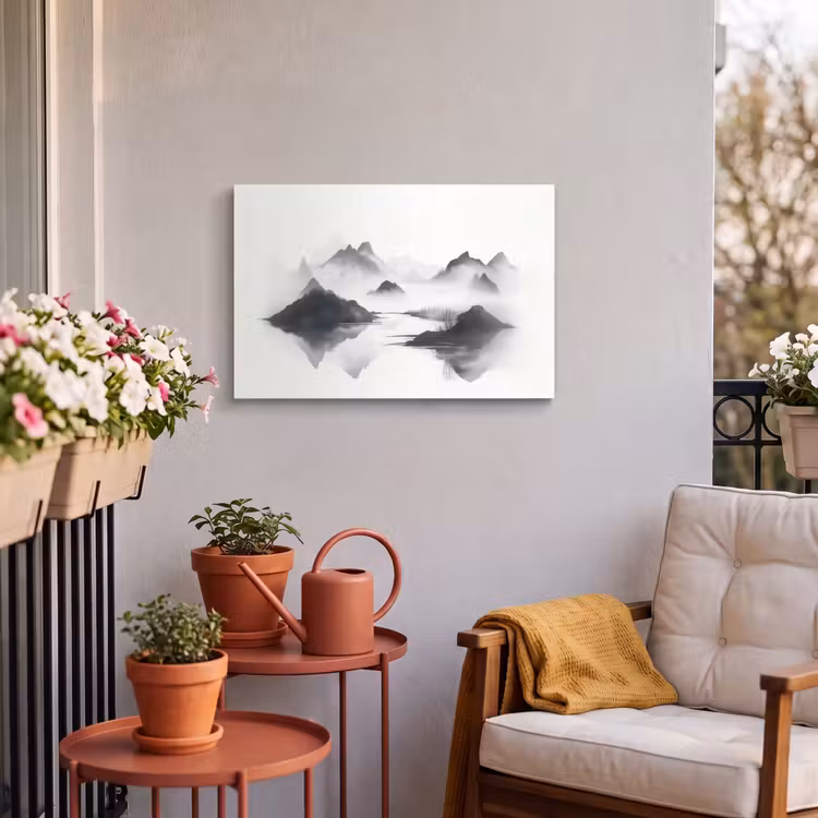 Buiten canvas - Bergen - Mistig - Water - Wit — 3