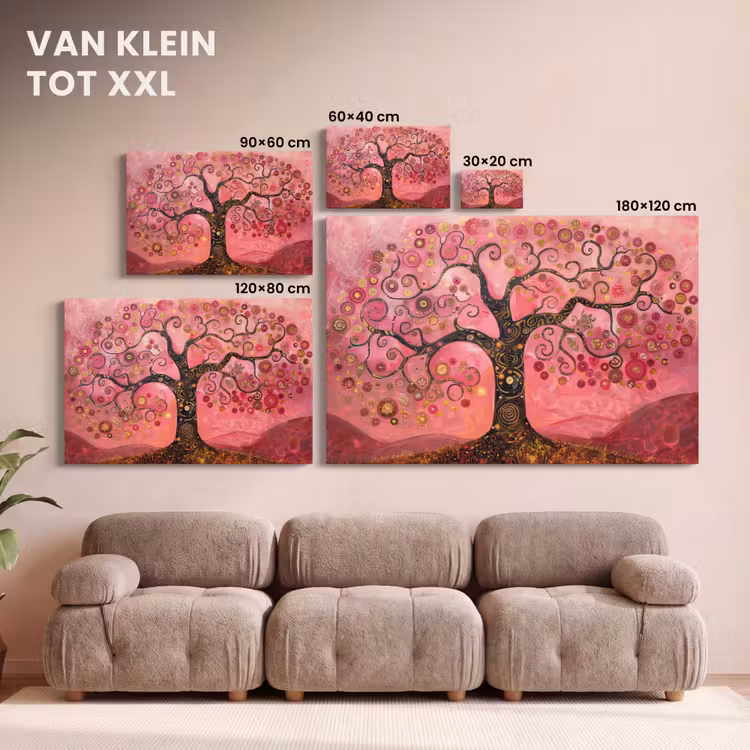 Canvas schilderij - Boom - Levensboom - Roze - Goud — 8