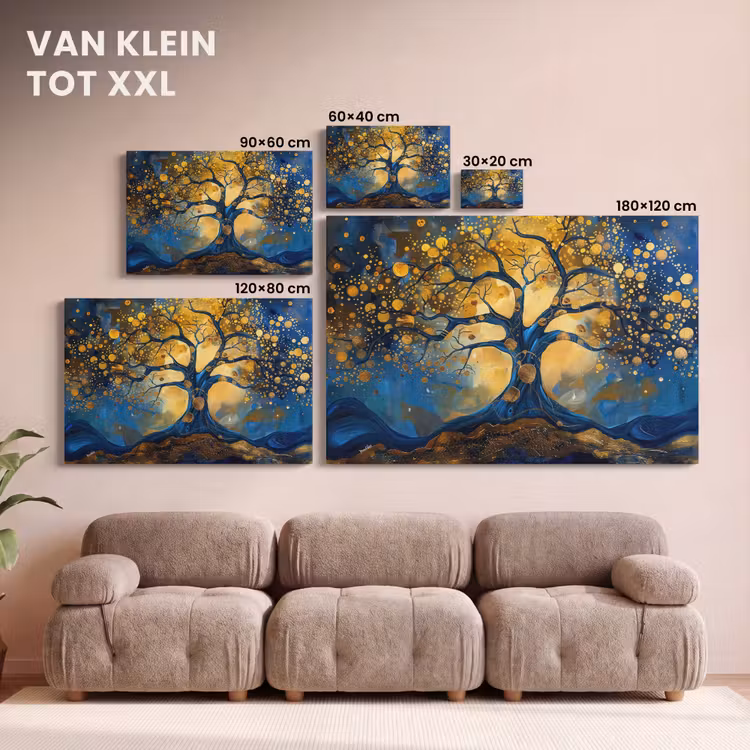 Canvas schilderij - Boom - Levensboom - Blauw - Goud — 8
