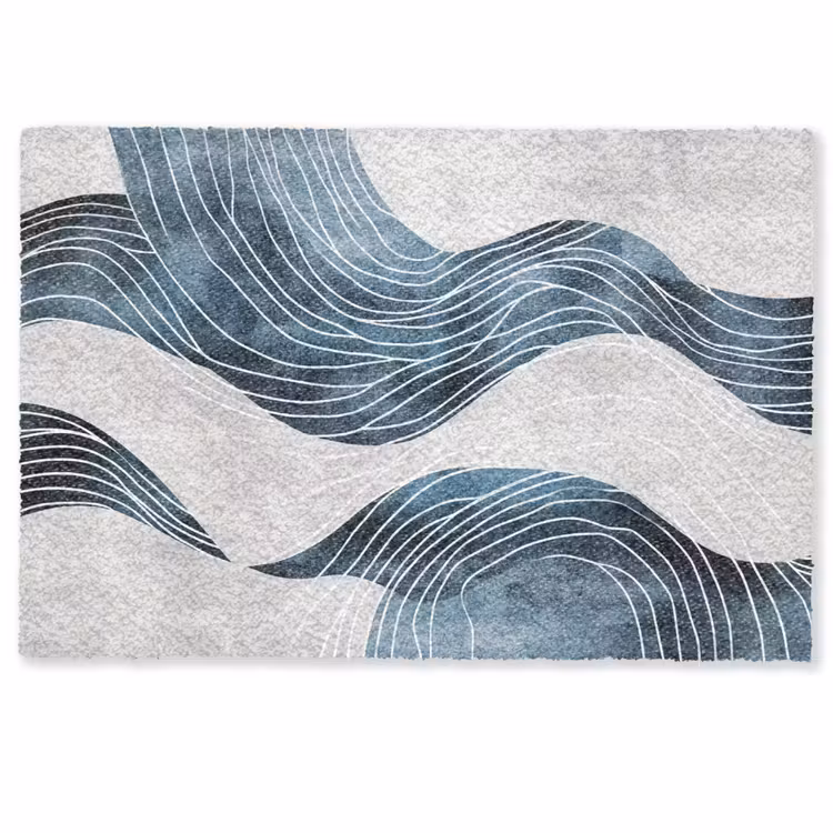 Deurmat - Abstracte Golvende Lijnen Blauw