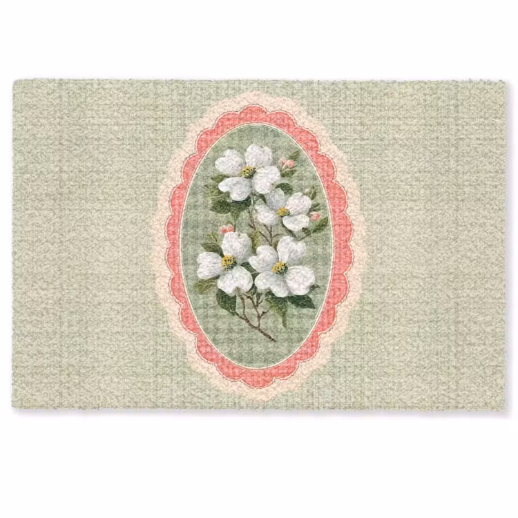 Deurmat - Bloemen - Illustratie - Geruit - Groen — 1