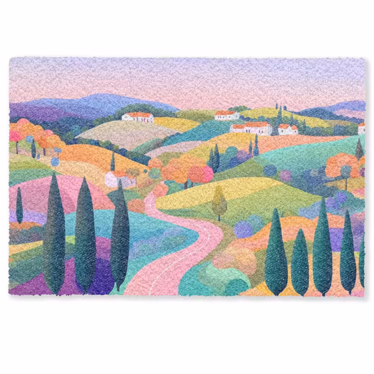 Deurmat - Landschap - Paars - Pastel - Huizen — 1