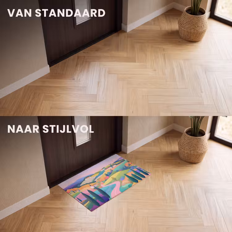 Deurmat - Landschap - Paars - Pastel - Huizen — 3