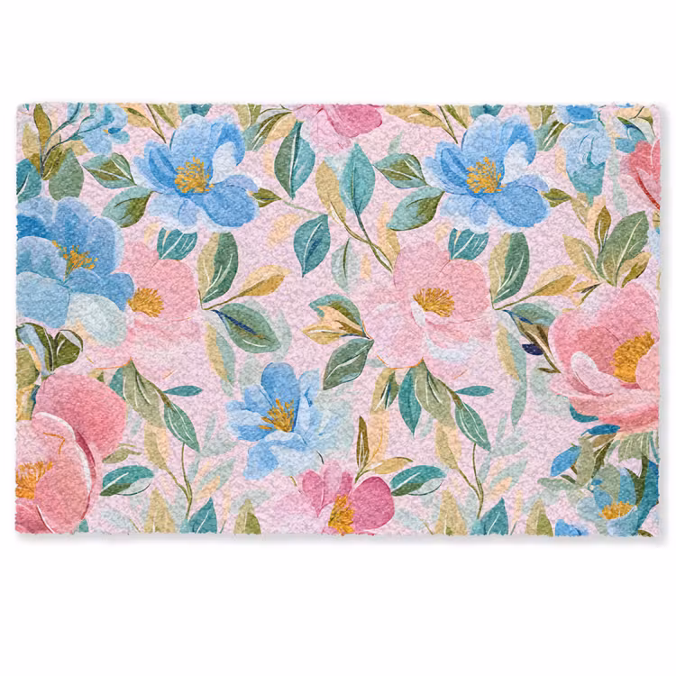 Deurmat - Blauw - Roze - Bloemen — 1