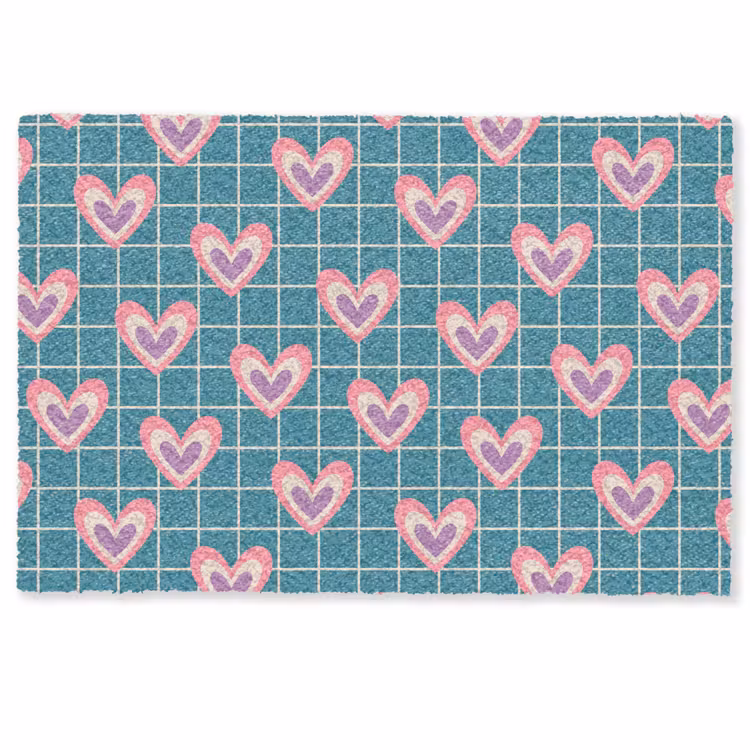 Deurmat - Retro Hartjes Patroon Ruitjes