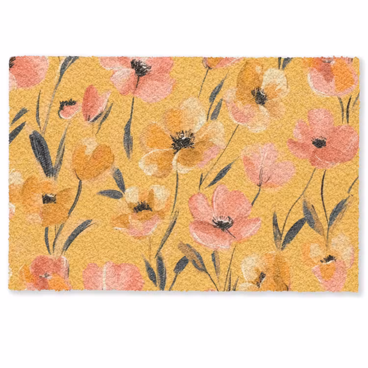 Deurmat - Bloemen Patroon Gele Achtergrond