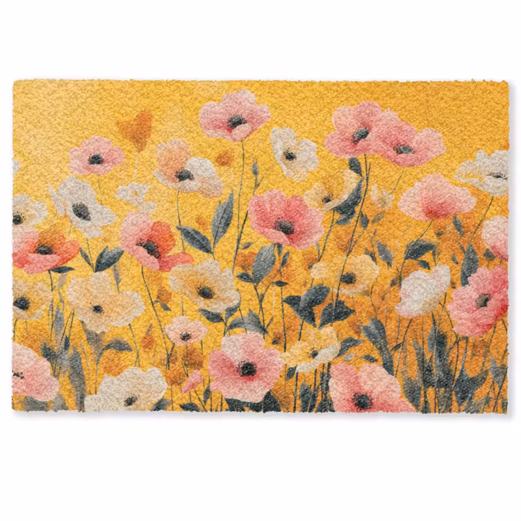 Deurmat - Anemonen Gele Achtergrond