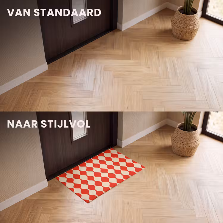 Deurmat - Golvend patroon - Retro - Rood - Beige — 3