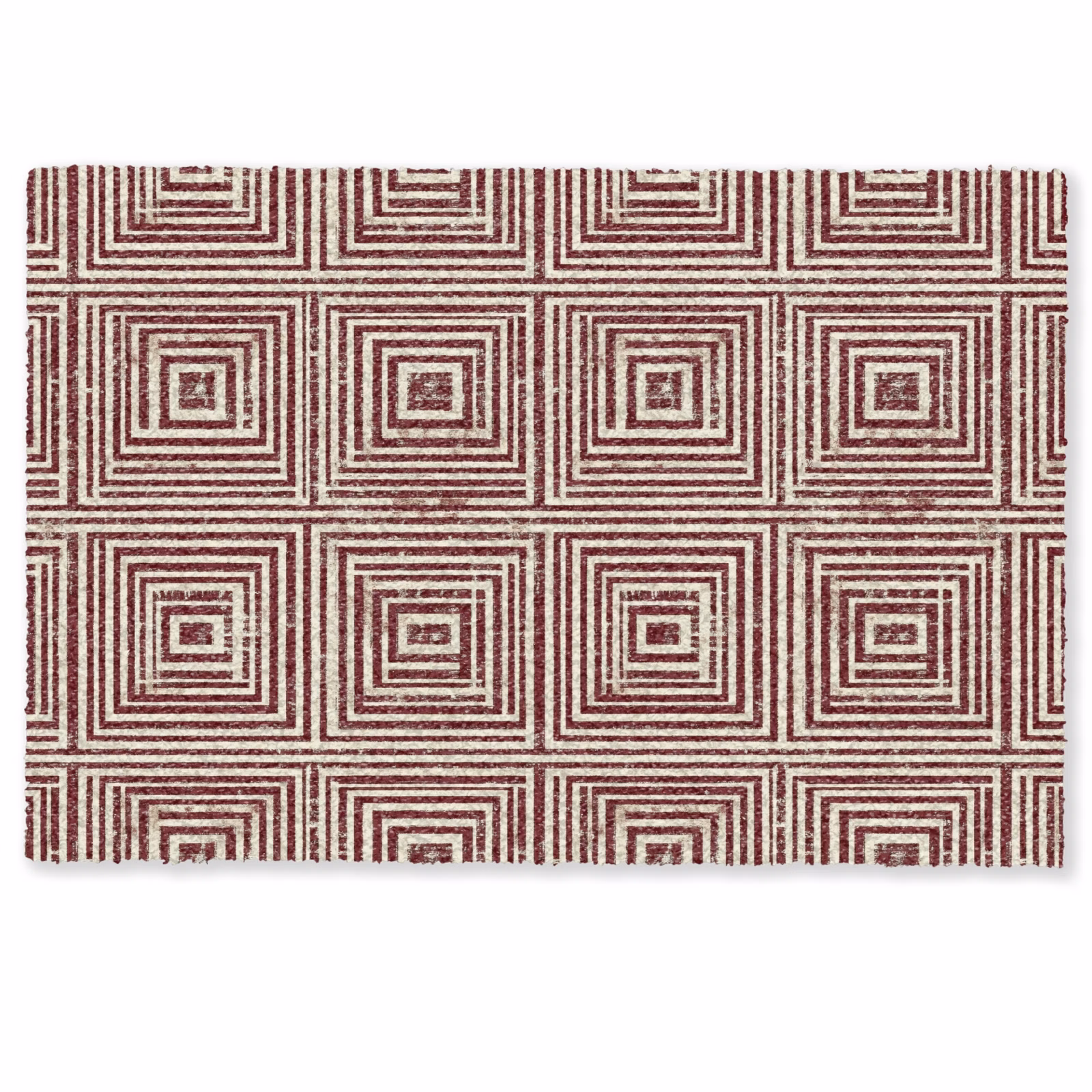 Deurmat - Geometrische Vierkanten Bordeaux Crème — 1