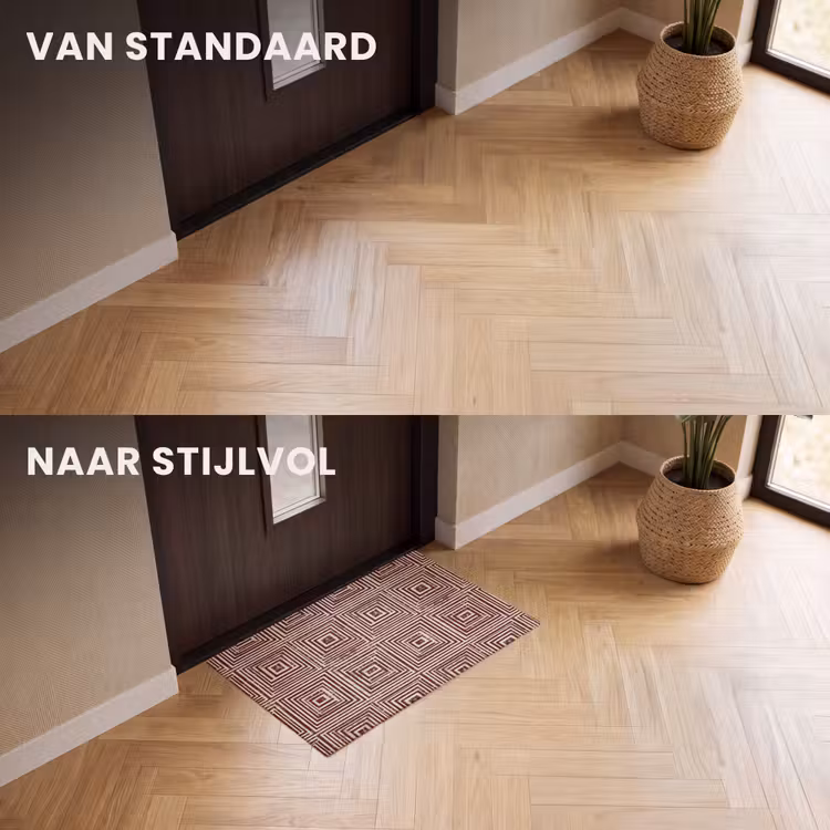 Deurmat - Geometrische Vierkanten Bordeaux Crème — 3