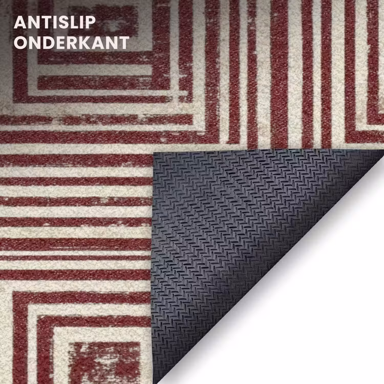 Deurmat - Geometrische Vierkanten Bordeaux Crème — 6