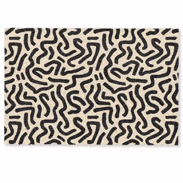 Deurmat - Abstracte Golvende Lijnen Zwart Beige