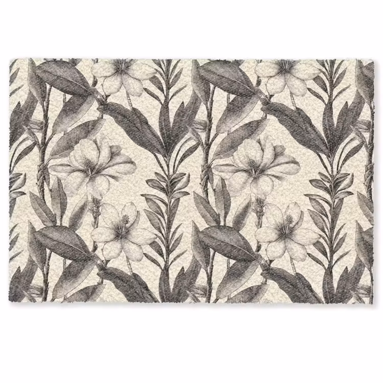 Deurmat - Botanische Bloemen Gravure Beige
