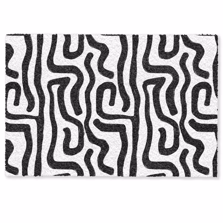 Deurmat - Abstracte Golvende Lijnen Zwart Wit