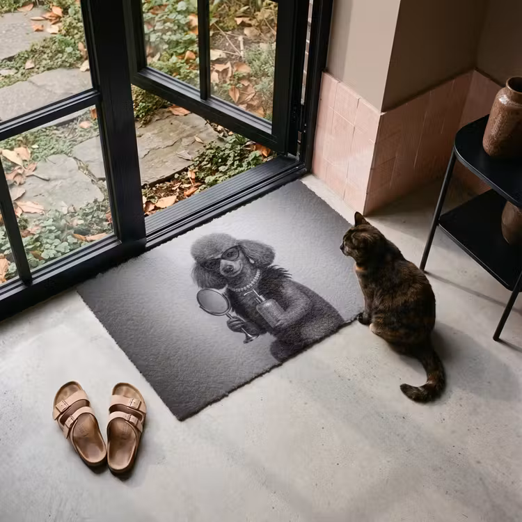 Deurmat - Poedel - Spiegel - Zwart - Wit — 2