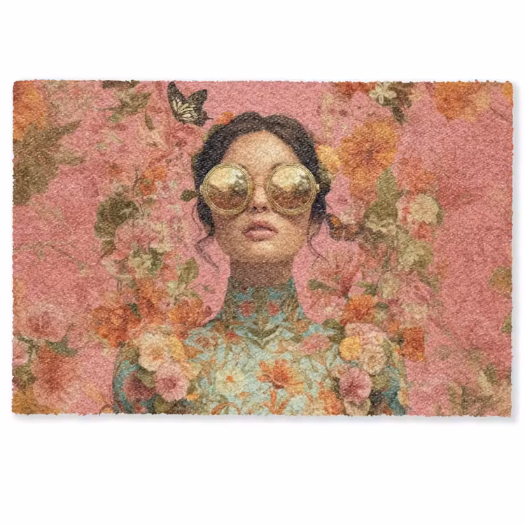Deurmat - Vrouw - Bril - Roze - Bloemen — 1