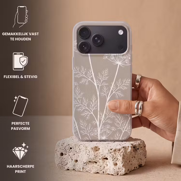 Telefoonhoesje Softcase - Grafisch - Fluitenkruid - Taupe — 4