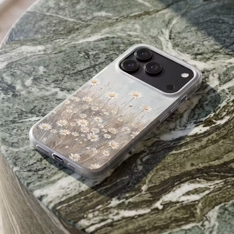 Telefoonhoesje Softcase - Madelief - Illustratie - Wit — 3