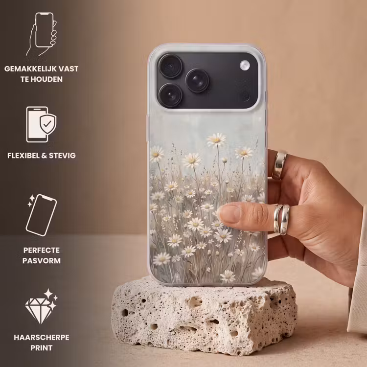 Telefoonhoesje Softcase - Madelief - Illustratie - Wit — 4