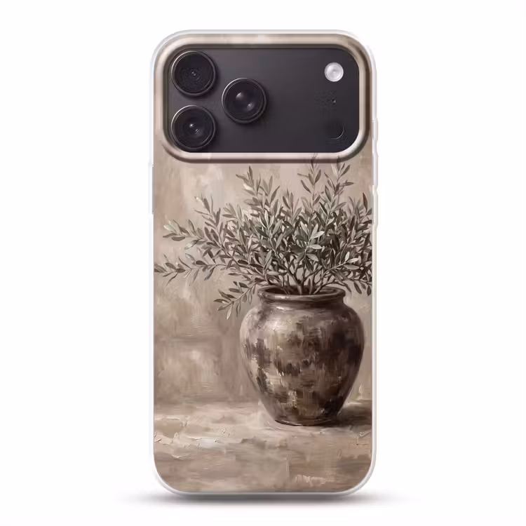 Telefoonhoesje Softcase - Olijfplant - Aardenpot - Abstract - Beige