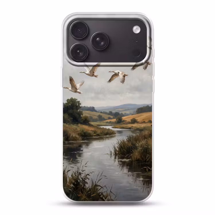 Telefoonhoesje Softcase - Eenden - Rivier - Landschap - Vlucht - Nostalgisch