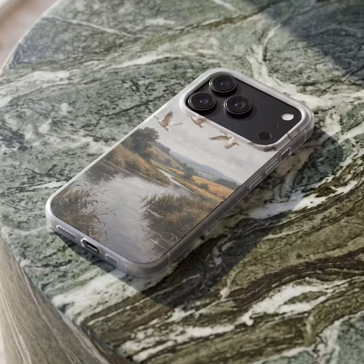 Telefoonhoesje Softcase - Eenden - Rivier - Landschap - Vlucht - Nostalgisch — 3