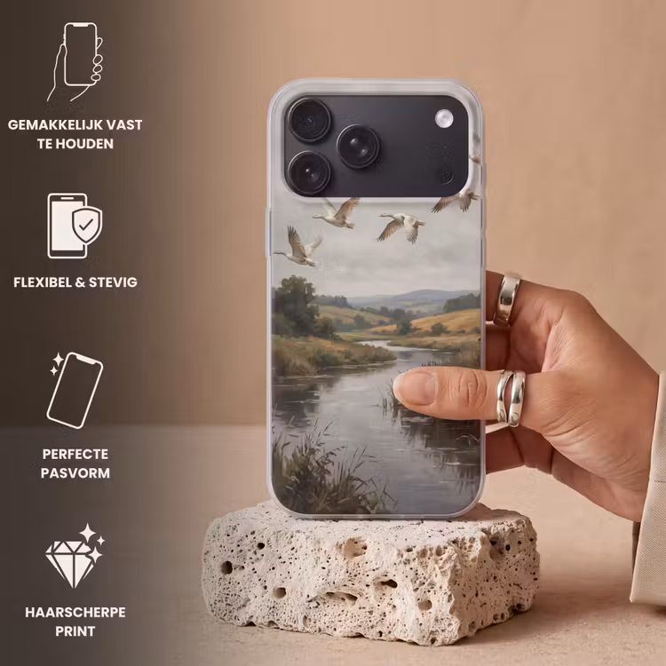 Telefoonhoesje Softcase - Eenden - Rivier - Landschap - Vlucht - Nostalgisch — 4