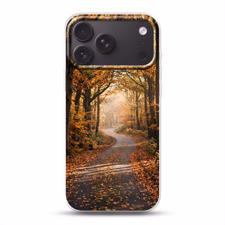 Telefoonhoesje Softcase - Bospad - Herfstbos - Bladeren - Oranje - Nostalgisch