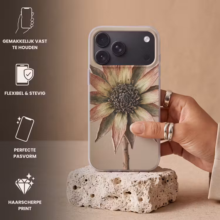 Telefoonhoesje Softcase - Droogbloem - Protea - Vintage - Beige - Rustiek — 4