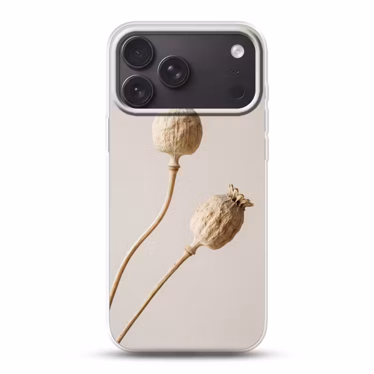 Telefoonhoesje Softcase - Papaverbollen - Droogbloemen - Minimalistisch - Beige - Rustig