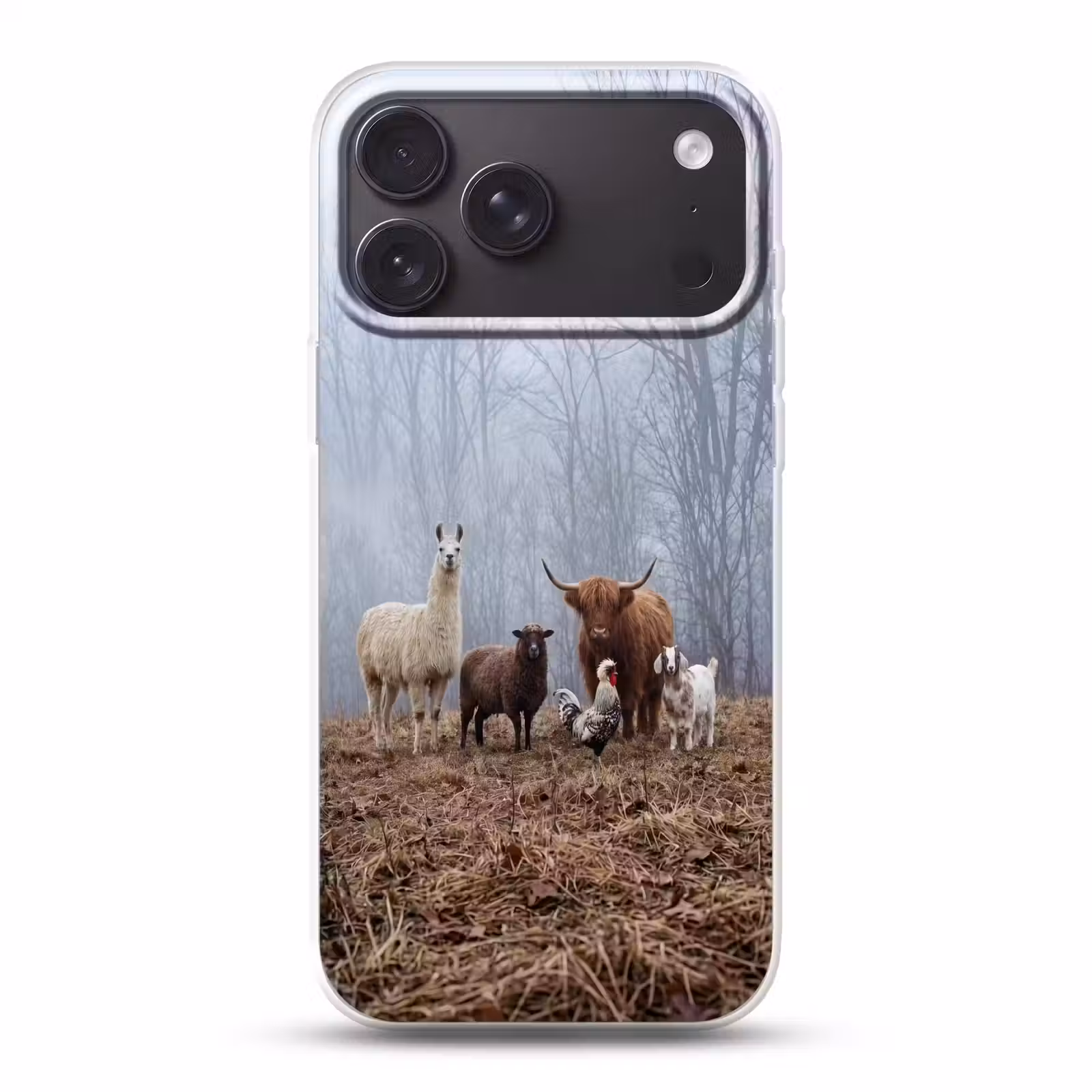 Telefoonhoesje Softcase - Boerderijdieren - Groep - Mist - Natuur - Rustiek — 1