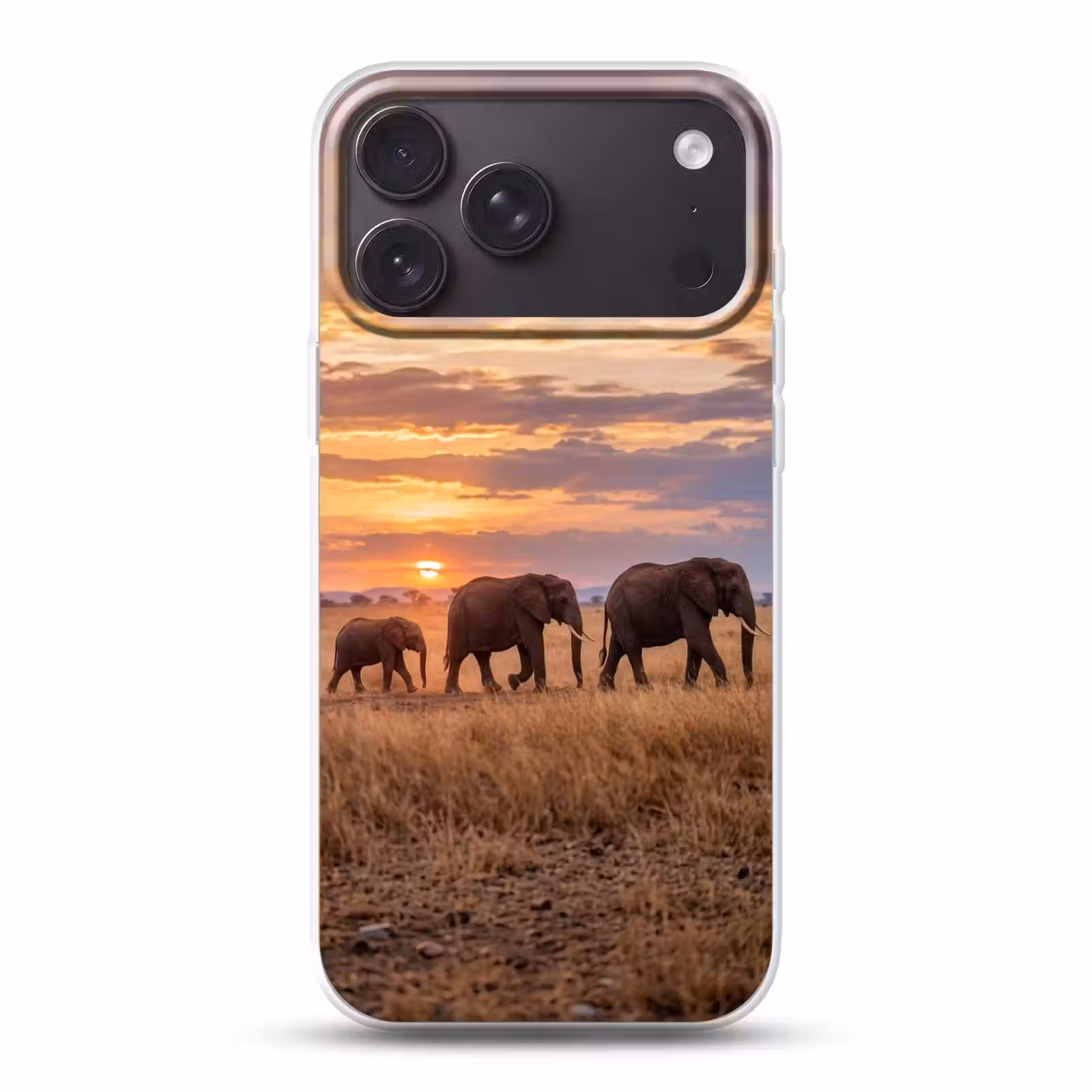 Telefoonhoesje Softcase - Olifanten - Savanne - Zonsondergang - Afrika - Warm — 1