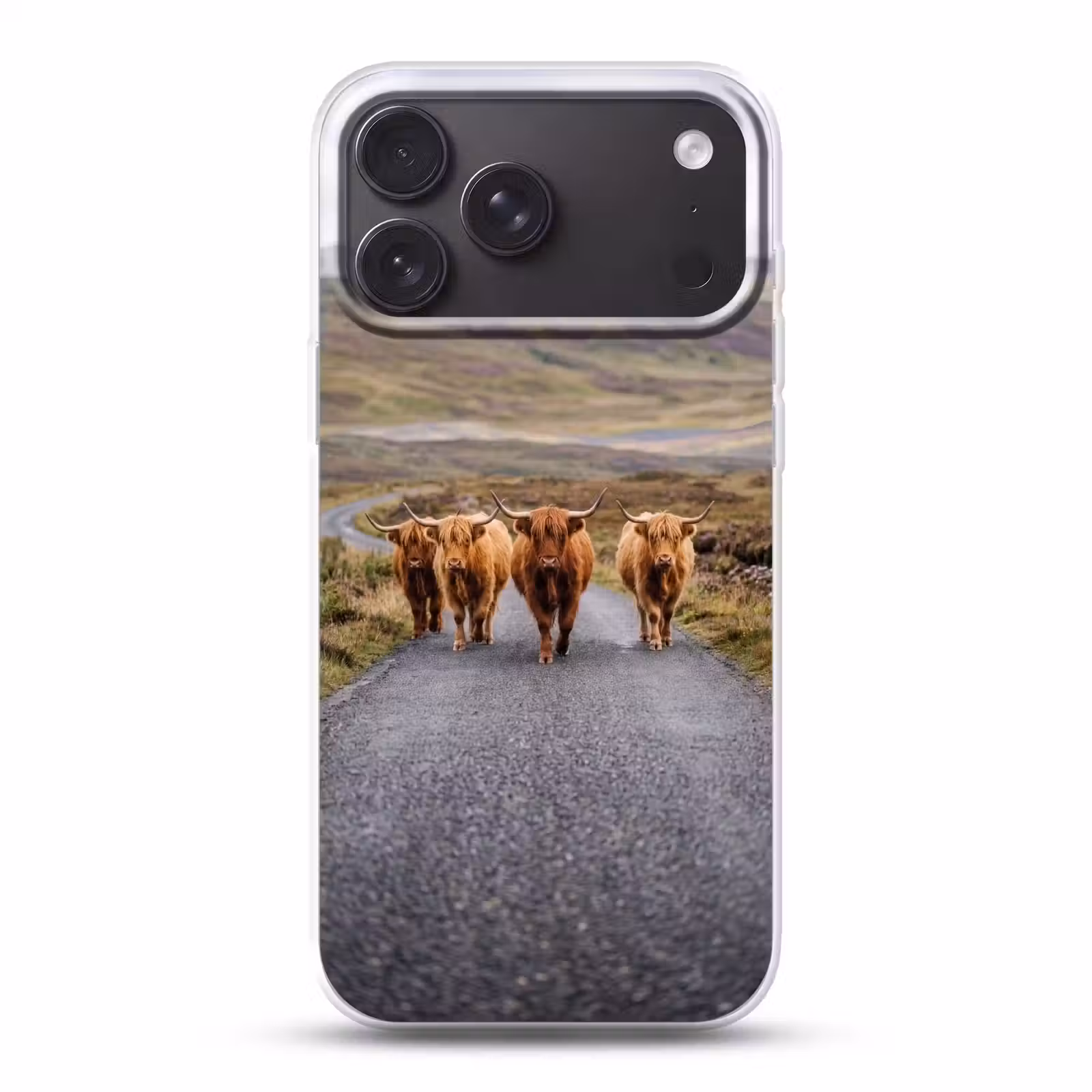 Telefoonhoesje Softcase - Schotse Hooglanders - Weg - Landschap - Kudde — 1