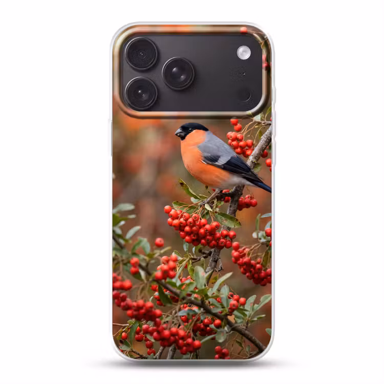 Telefoonhoesje Softcase - Goudvink - Bessen - Herfst - Natuur - Kleurrijk