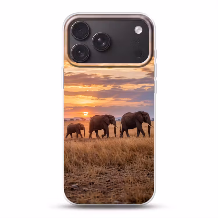 Telefoonhoesje Softcase - Olifanten - Savanne - Zonsondergang - Afrika - Warm