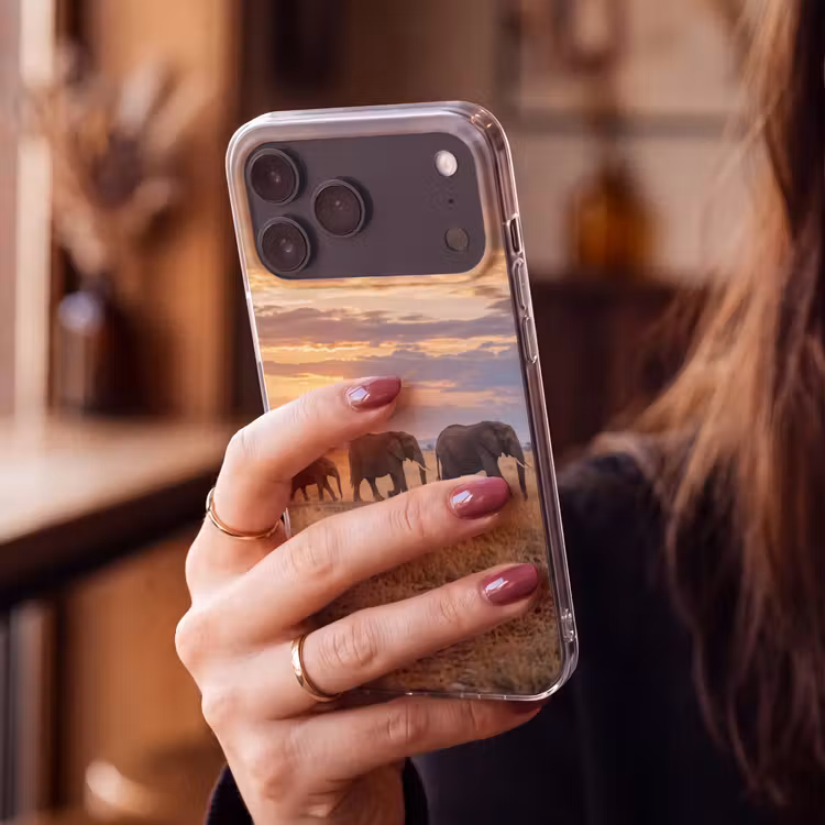 Telefoonhoesje Softcase - Olifanten - Savanne - Zonsondergang - Afrika - Warm — 2