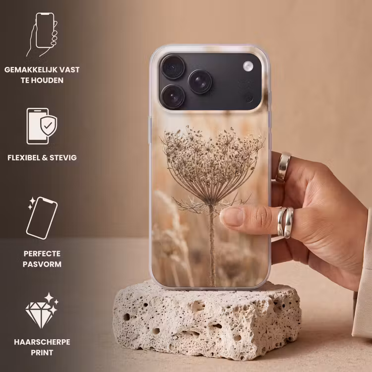 Telefoonhoesje Softcase - Schermbloem - Droogbloem - Winter - Beige - Minimalistisch — 4