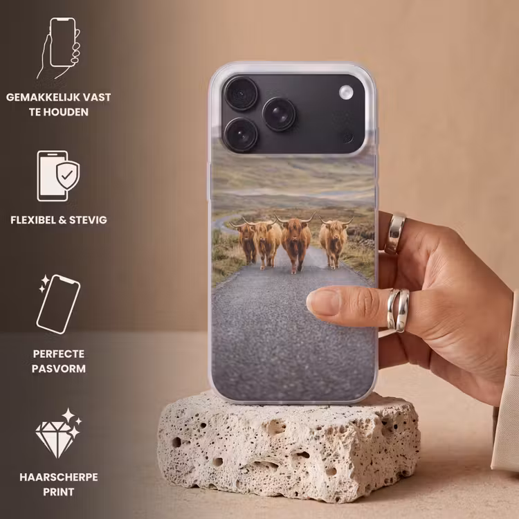 Telefoonhoesje Softcase - Schotse Hooglanders - Weg - Landschap - Kudde — 4