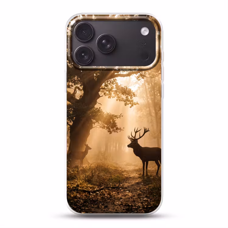 Telefoonhoesje Softcase - Hert - Bos - Mistig - Natuur - Goud