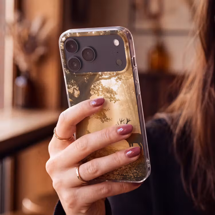Telefoonhoesje Softcase - Hert - Bos - Mistig - Natuur - Goud — 2