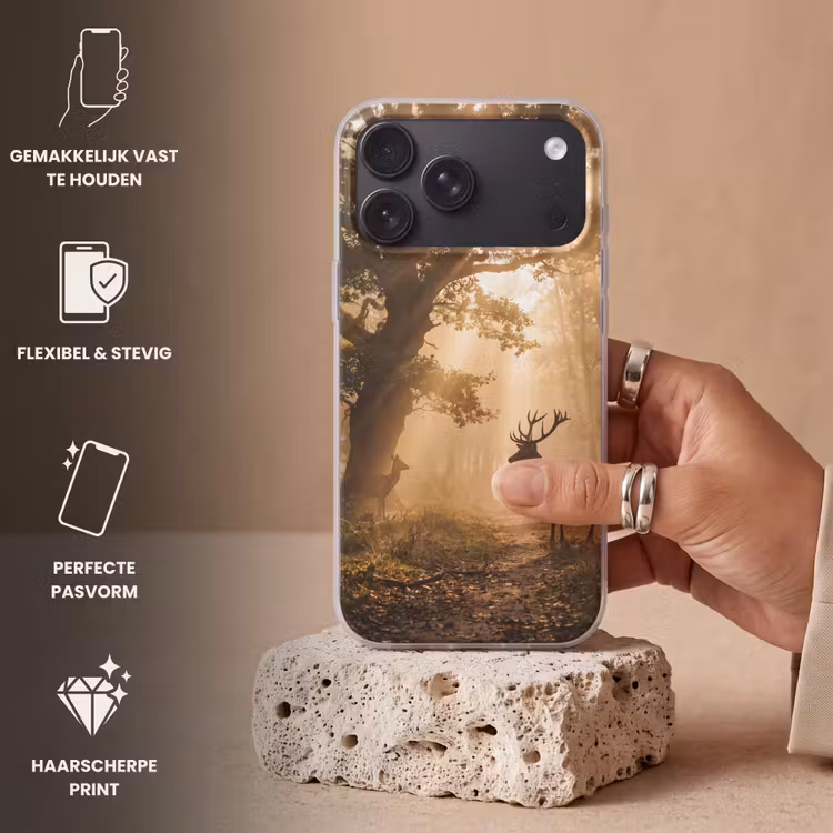 Telefoonhoesje Softcase - Hert - Bos - Mistig - Natuur - Goud — 4