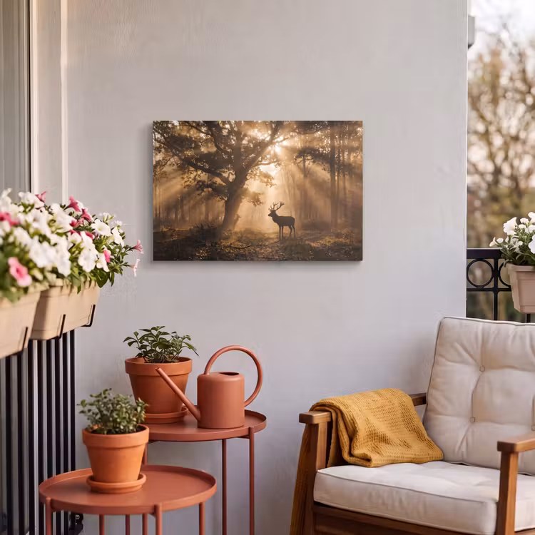 Buiten canvas - Hert - Bos - Mistig - Natuur - Goud — 3