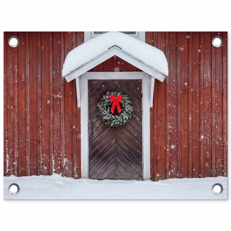 Tuinposter - Deur - Kerstkrans - Winter