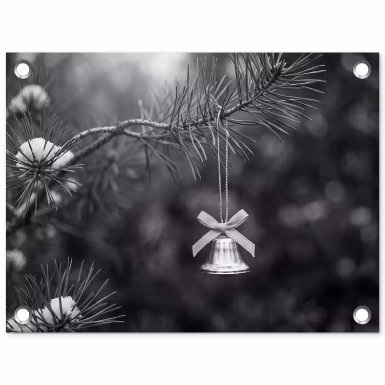 Tuinposter - Kerstbel - Boom - Zwart-wit