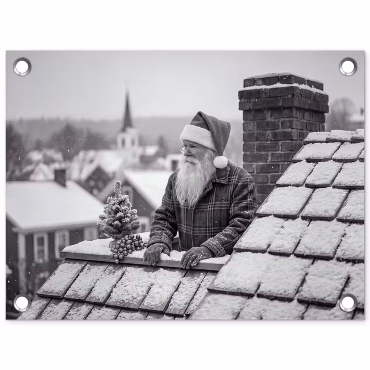 Tuinposter - Kerstman - Dak - Sneeuw