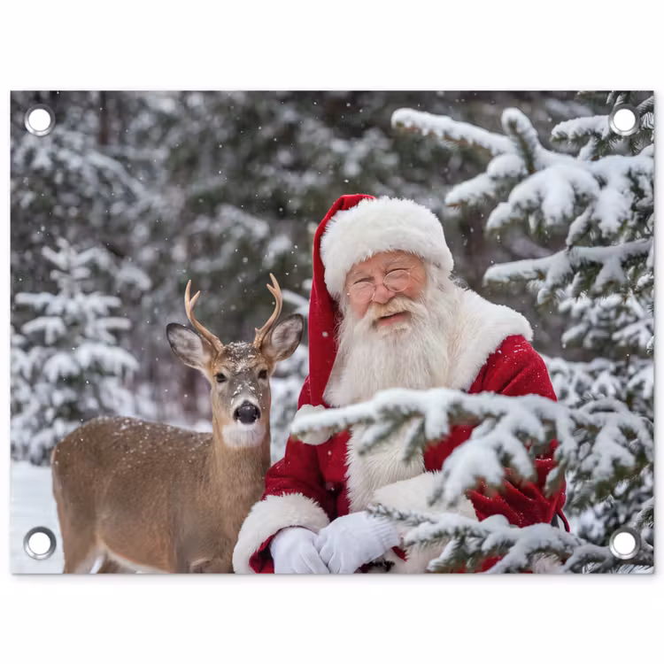 Tuinposter - Kerstman - Hert - Sneeuw