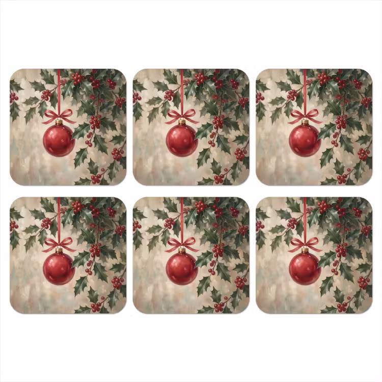 Onderzetter - Kerstbal - Hulst - Rood — 1